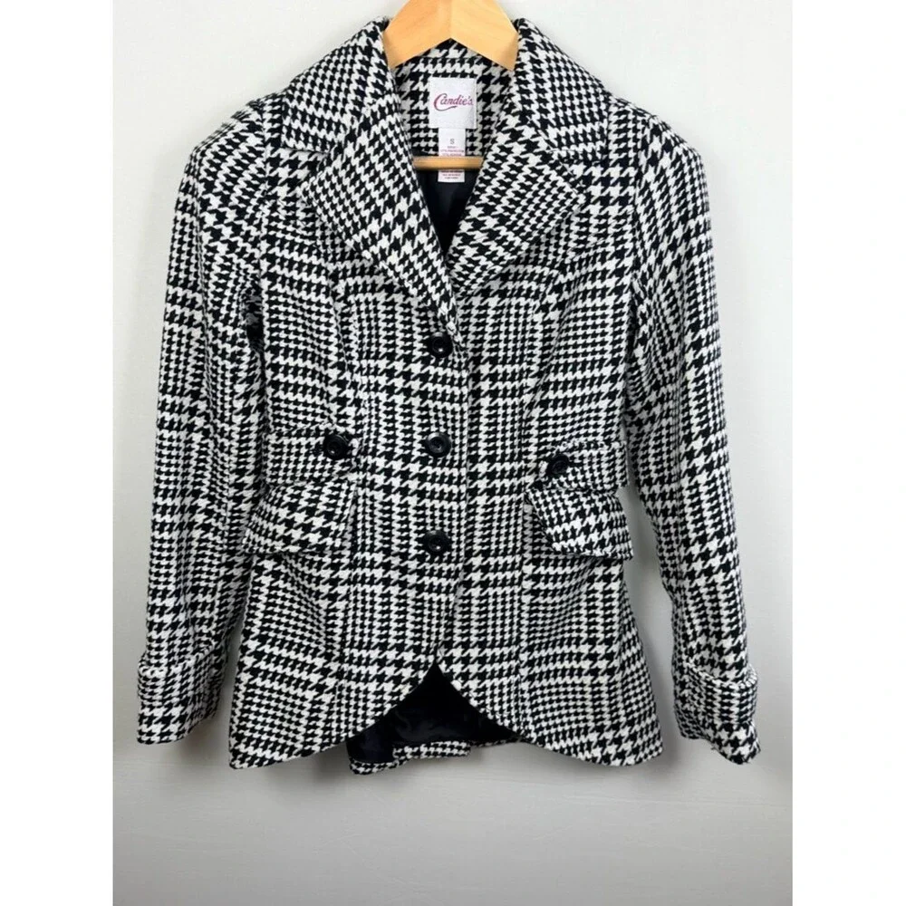 Candie's Houndstooth Coat Jacket Small Black White Academia Preppy - Picture 1 of 5